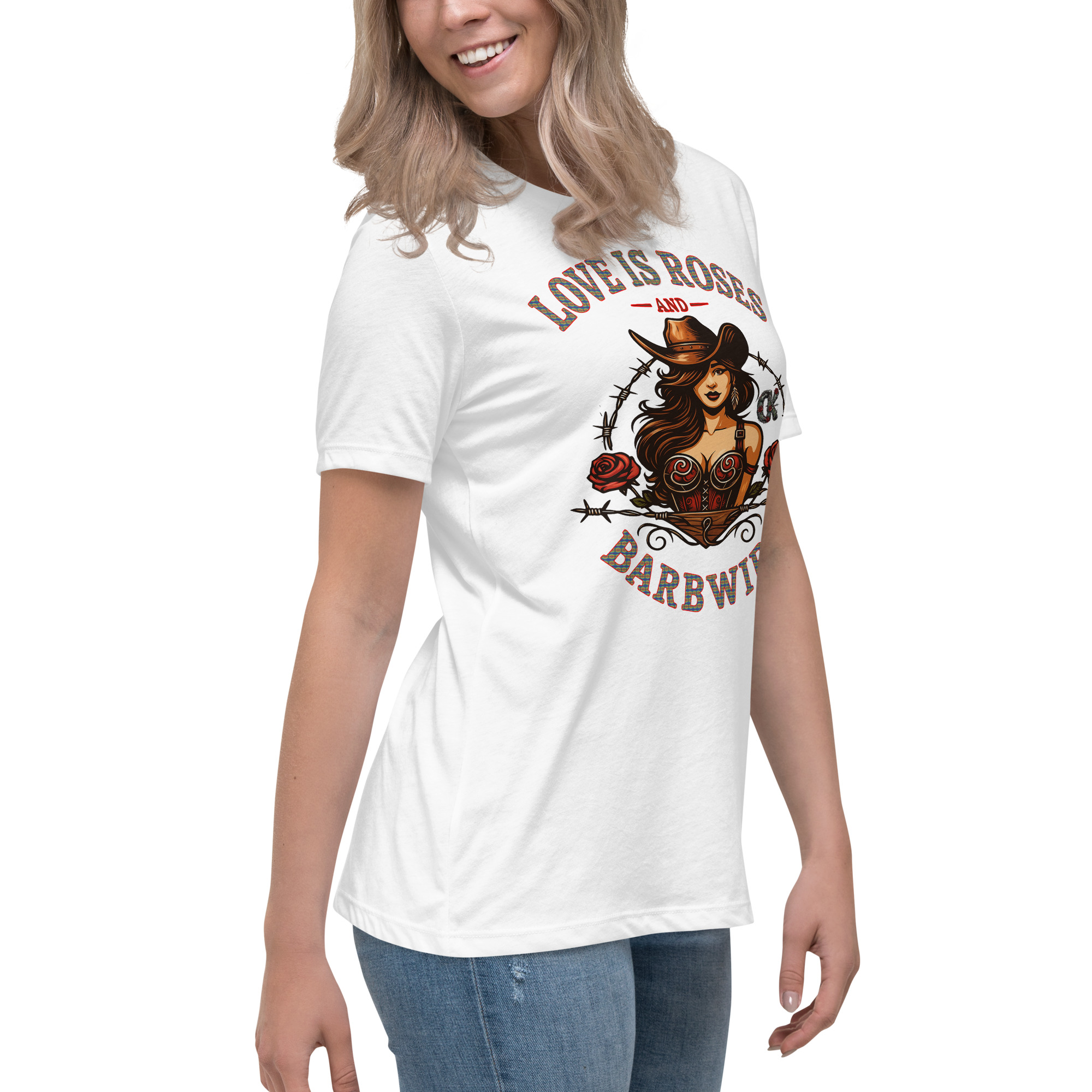 Love Is Roses & Barbwire Cowgirl Edition - Women's Relaxed T-Shirt - Image 10