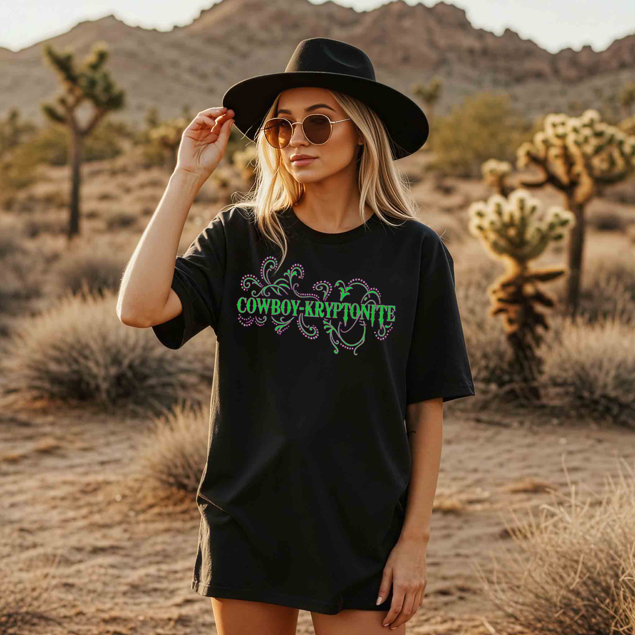 Cowboy-Kryptonite (pink trim) - Lady's Tee