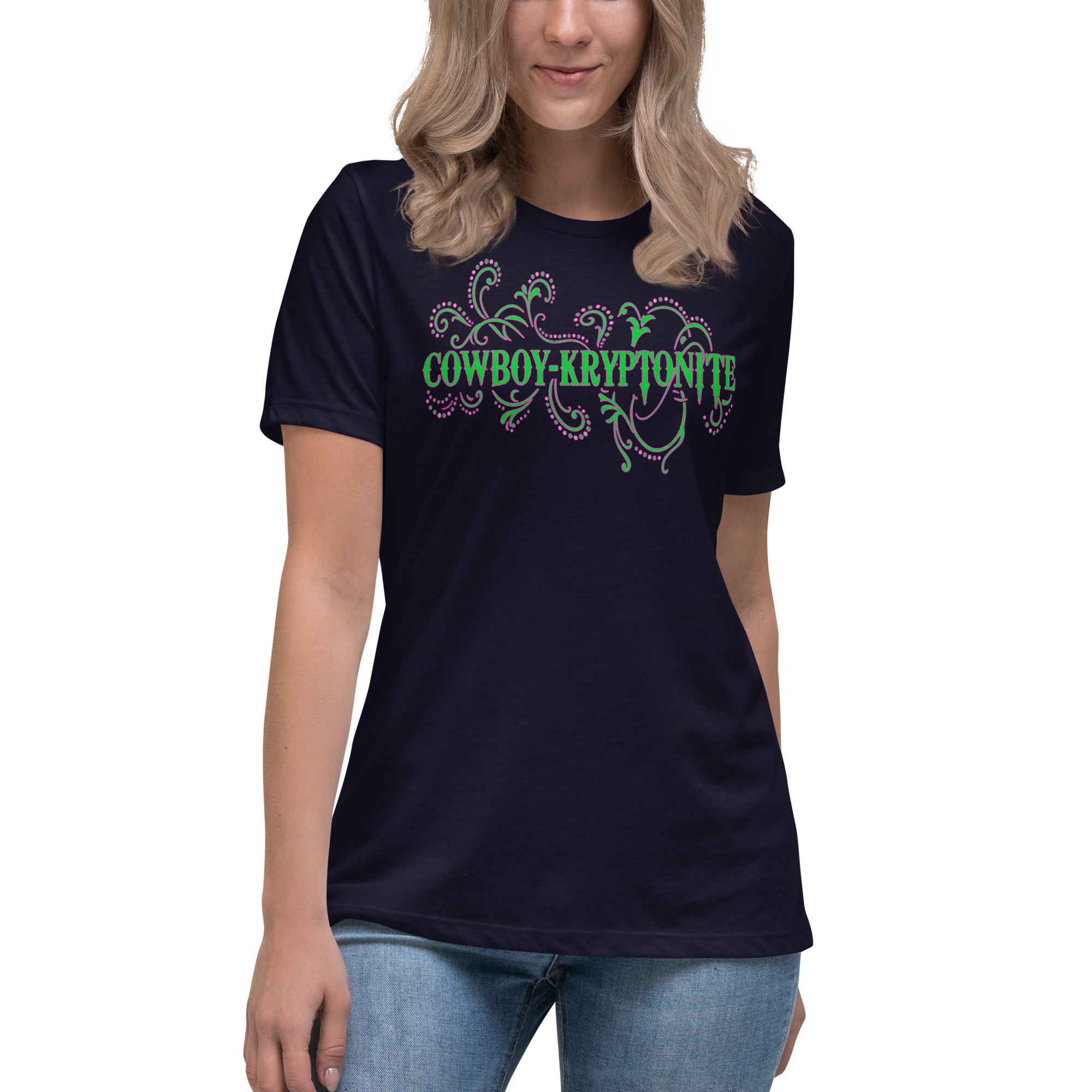 Cowboy-Kryptonite (pink trim) - Lady's Tee - Image 5